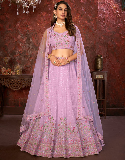 stylish lavender faux georgette indian wedding heavy designer lehenga choli collection with lavender faux georgette rt8804-184238 Close-up View